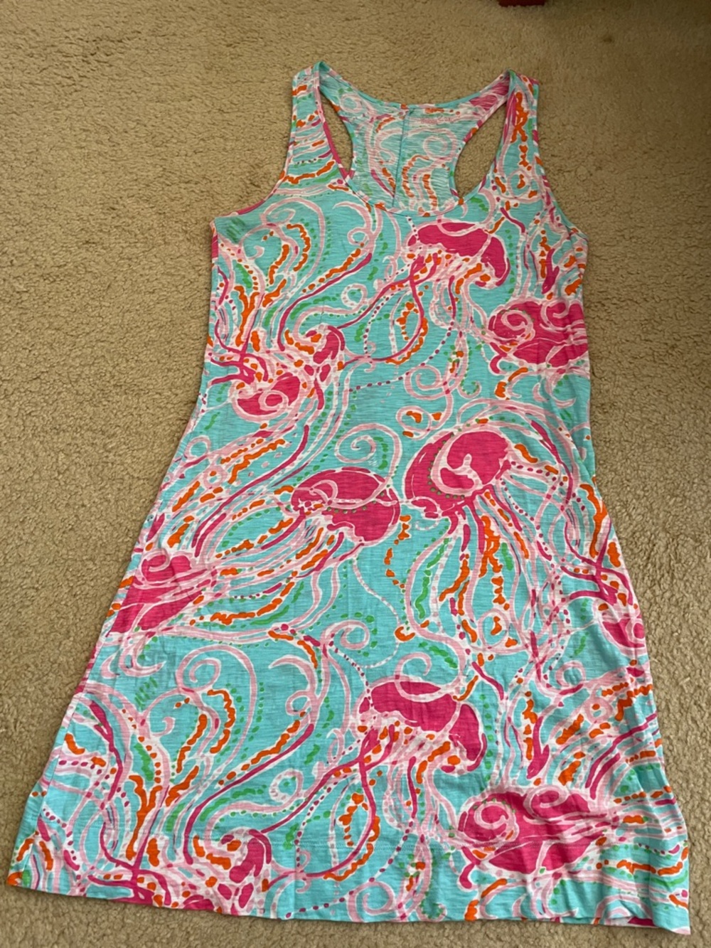 Lilly Pulitzer Seafoam Aqua Tank Dress with Pink & Orange Accents size M